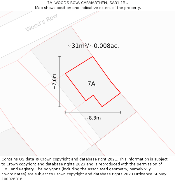 7A, WOODS ROW, CARMARTHEN, SA31 1BU: Plot and title map