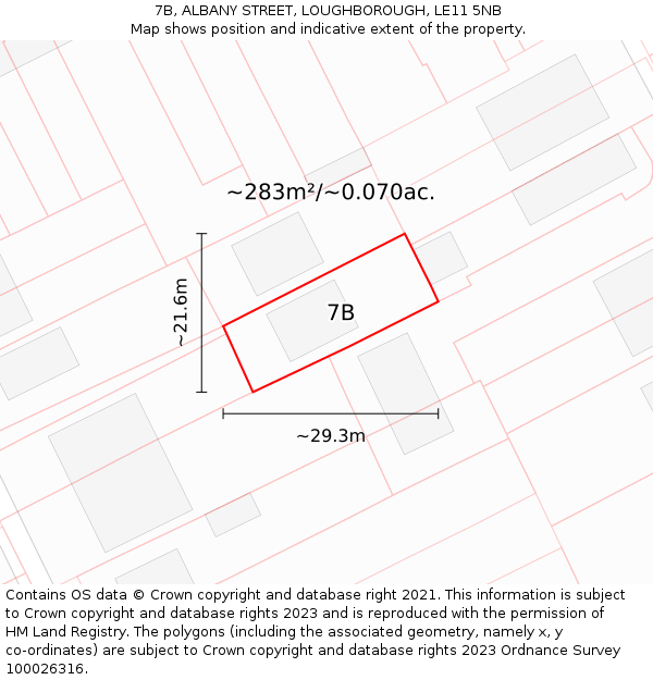 7B, ALBANY STREET, LOUGHBOROUGH, LE11 5NB: Plot and title map