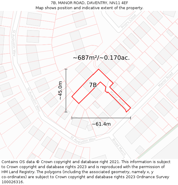 7B, MANOR ROAD, DAVENTRY, NN11 4EF: Plot and title map