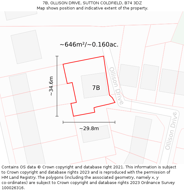 7B, OLLISON DRIVE, SUTTON COLDFIELD, B74 3DZ: Plot and title map