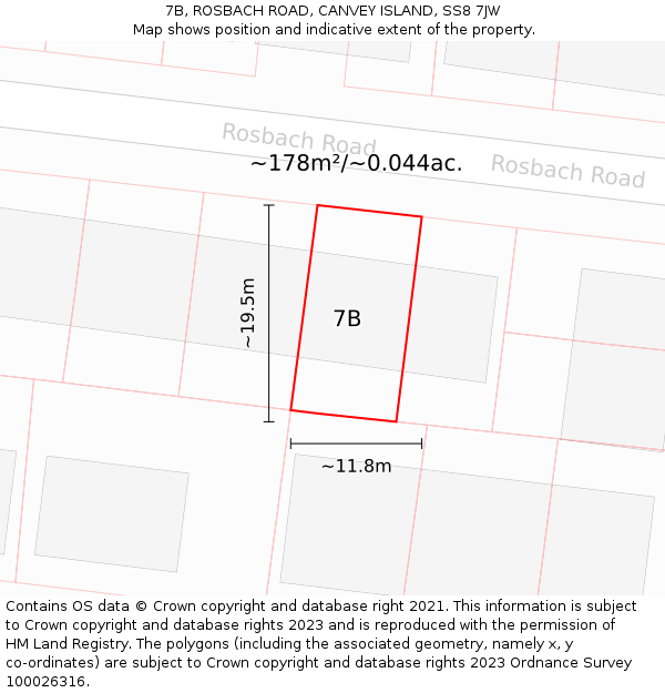 7B, ROSBACH ROAD, CANVEY ISLAND, SS8 7JW: Plot and title map