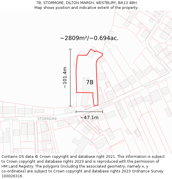 7B, STORMORE, DILTON MARSH, WESTBURY, BA13 4BH: Plot and title map