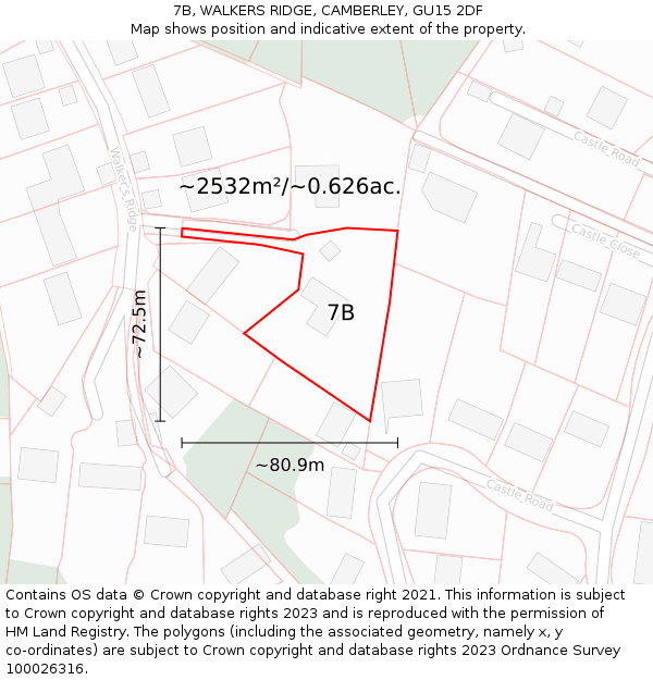 7B, WALKERS RIDGE, CAMBERLEY, GU15 2DF: Plot and title map