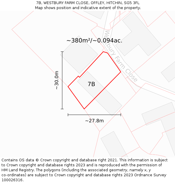 7B, WESTBURY FARM CLOSE, OFFLEY, HITCHIN, SG5 3FL: Plot and title map
