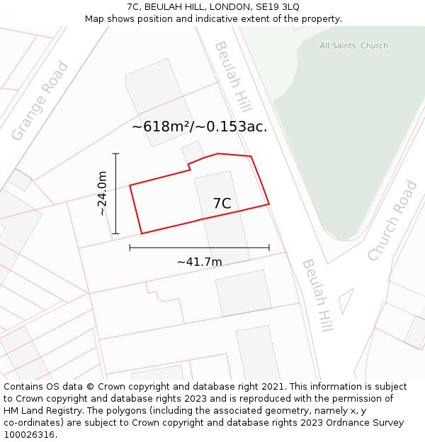 7C, BEULAH HILL, LONDON, SE19 3LQ: Plot and title map