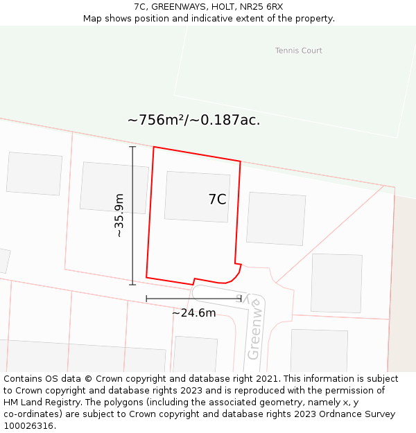 7C, GREENWAYS, HOLT, NR25 6RX: Plot and title map