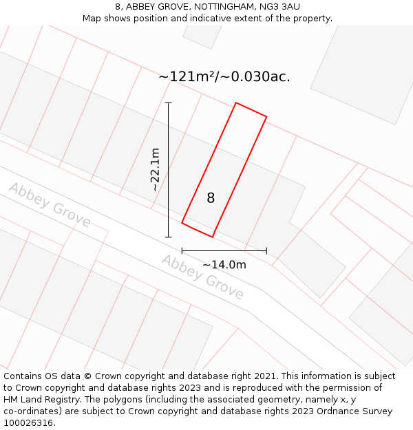 8, ABBEY GROVE, NOTTINGHAM, NG3 3AU: Plot and title map