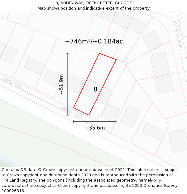 8, ABBEY WAY, CIRENCESTER, GL7 2DT: Plot and title map