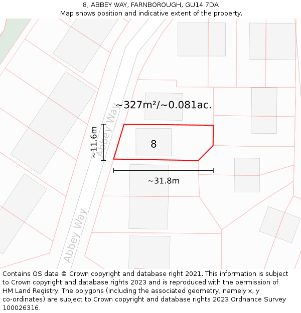 8, ABBEY WAY, FARNBOROUGH, GU14 7DA: Plot and title map