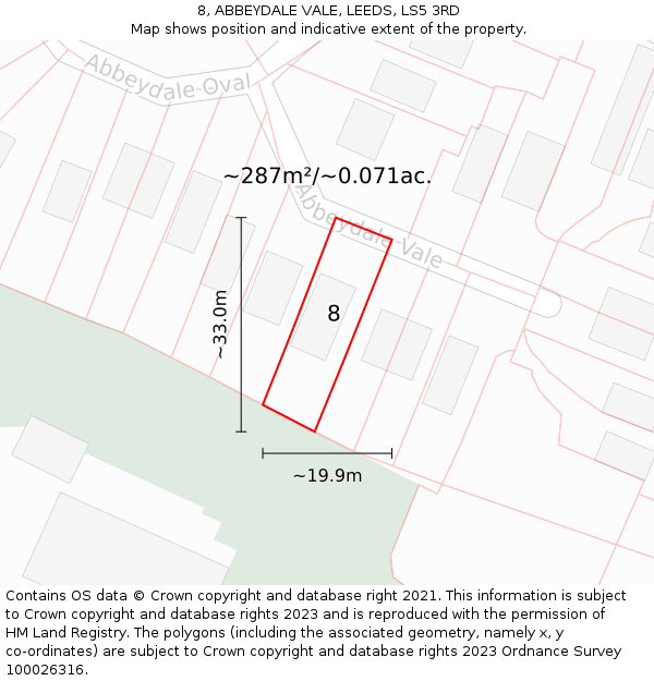 8, ABBEYDALE VALE, LEEDS, LS5 3RD: Plot and title map