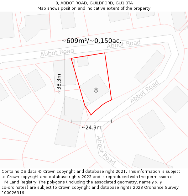 8, ABBOT ROAD, GUILDFORD, GU1 3TA: Plot and title map