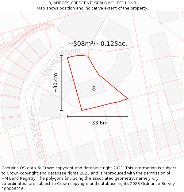 8, ABBOTS CRESCENT, SPALDING, PE11 1NB: Plot and title map