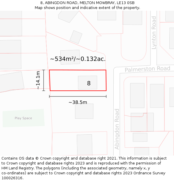 8, ABINGDON ROAD, MELTON MOWBRAY, LE13 0SB: Plot and title map