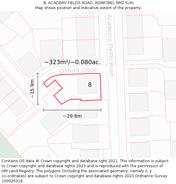 8, ACADEMY FIELDS ROAD, ROMFORD, RM2 5UN: Plot and title map