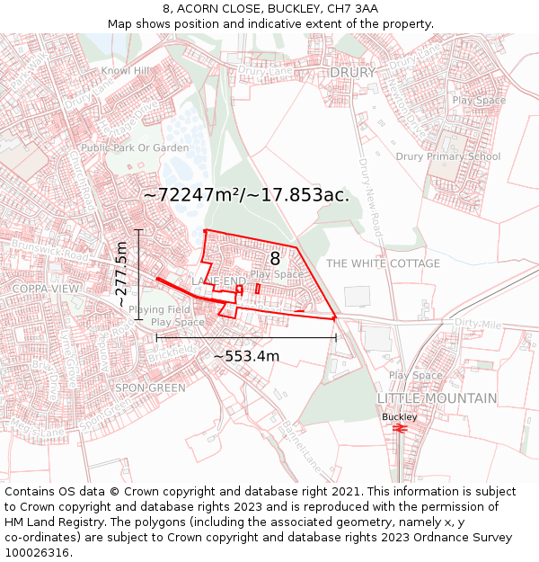 8, ACORN CLOSE, BUCKLEY, CH7 3AA: Plot and title map