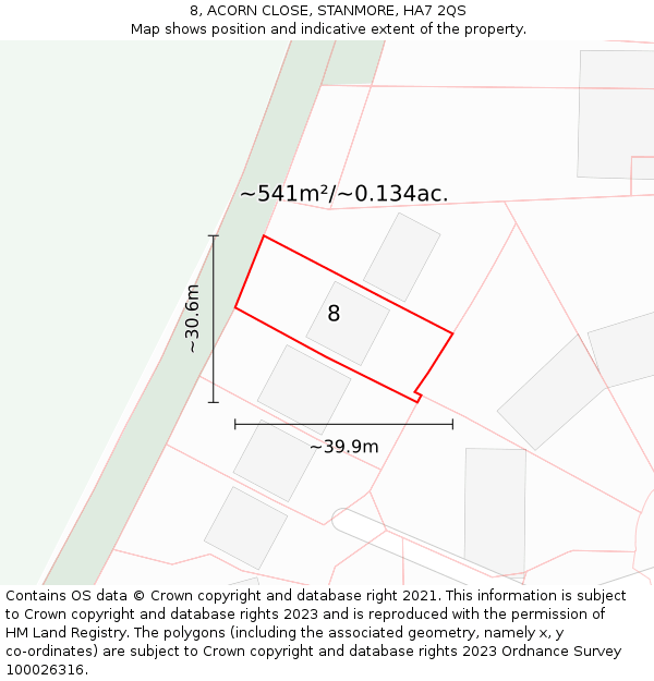 8, ACORN CLOSE, STANMORE, HA7 2QS: Plot and title map