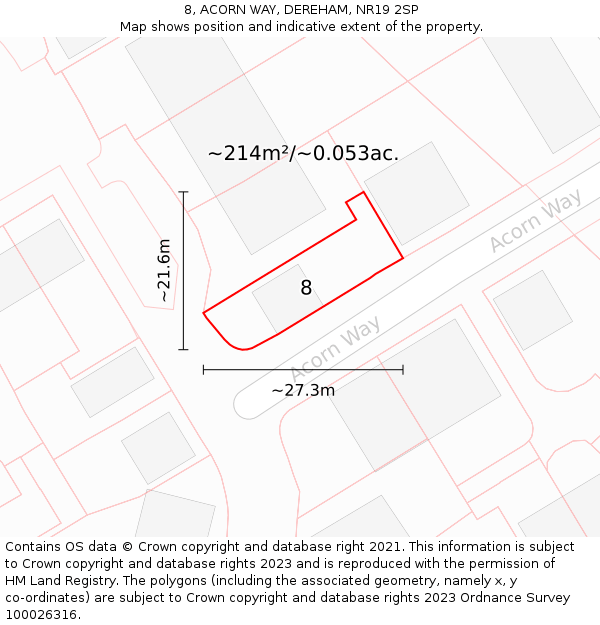 8, ACORN WAY, DEREHAM, NR19 2SP: Plot and title map