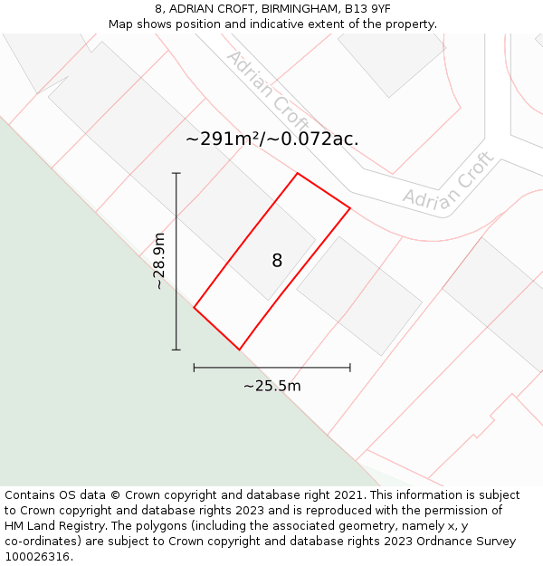 8, ADRIAN CROFT, BIRMINGHAM, B13 9YF: Plot and title map