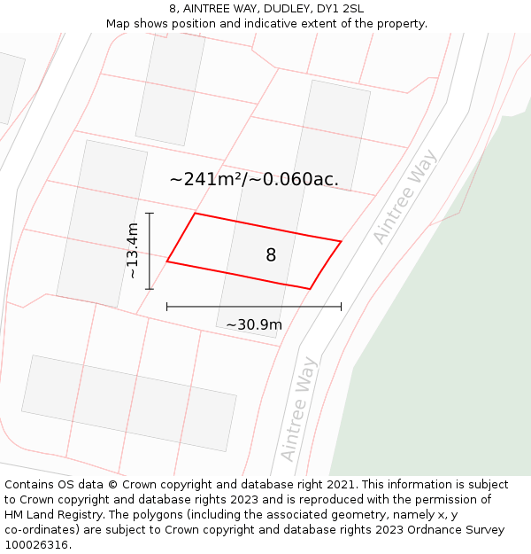 8, AINTREE WAY, DUDLEY, DY1 2SL: Plot and title map