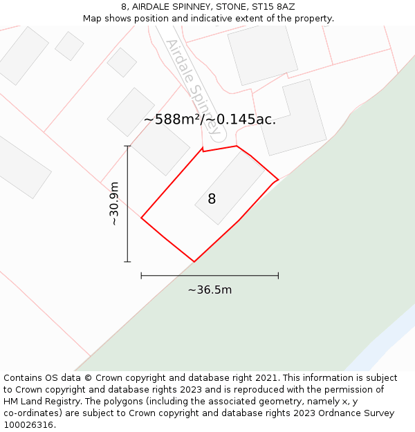 8, AIRDALE SPINNEY, STONE, ST15 8AZ: Plot and title map