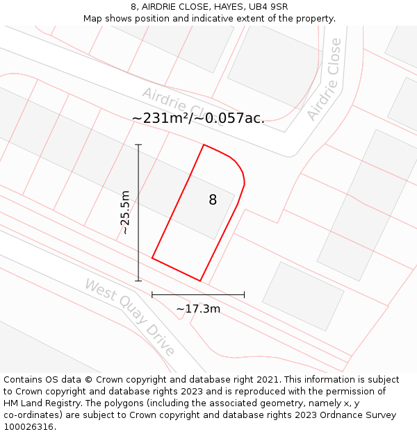 8, AIRDRIE CLOSE, HAYES, UB4 9SR: Plot and title map