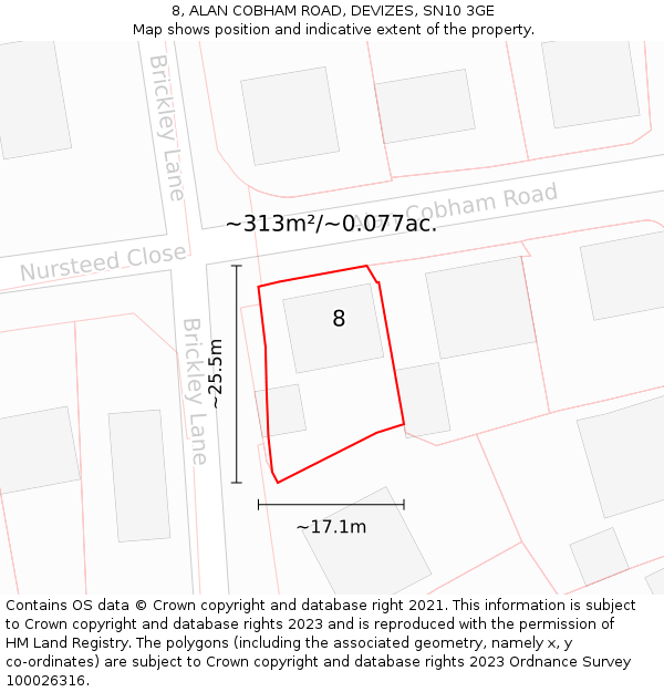 8, ALAN COBHAM ROAD, DEVIZES, SN10 3GE: Plot and title map