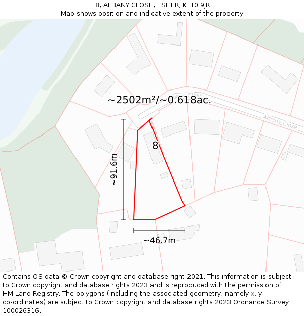 8, ALBANY CLOSE, ESHER, KT10 9JR: Plot and title map