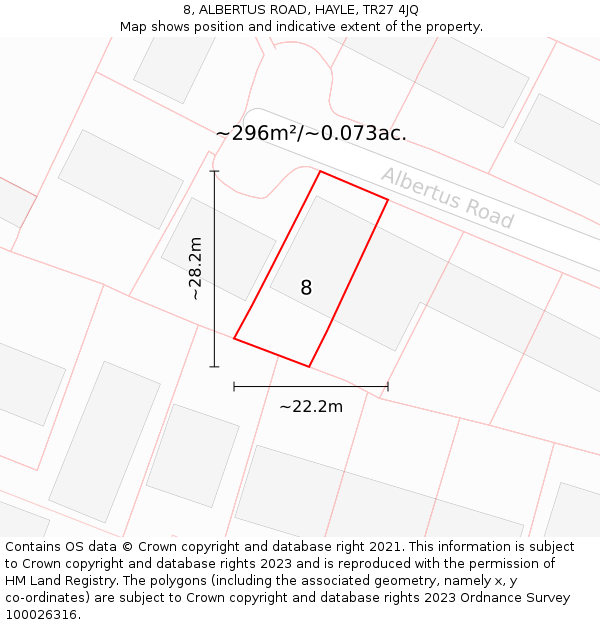 8, ALBERTUS ROAD, HAYLE, TR27 4JQ: Plot and title map