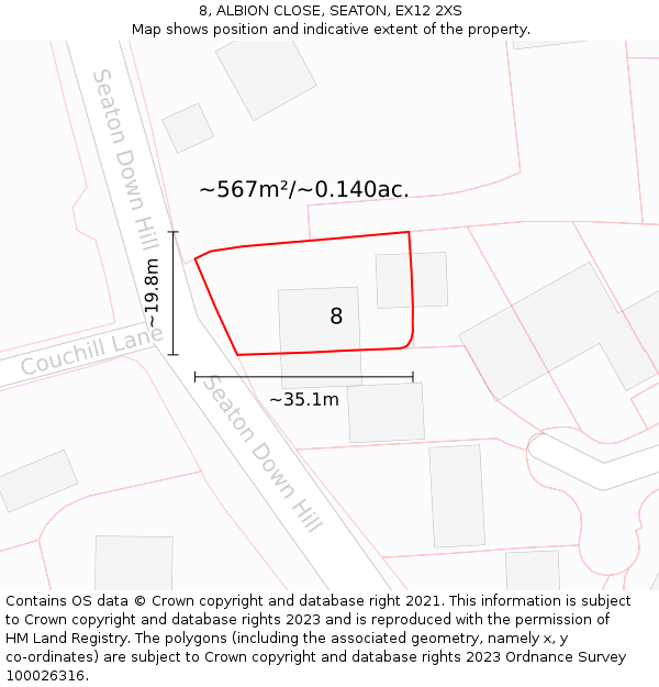 8, ALBION CLOSE, SEATON, EX12 2XS: Plot and title map
