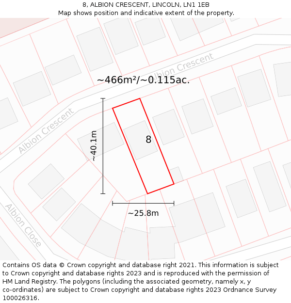 8, ALBION CRESCENT, LINCOLN, LN1 1EB: Plot and title map