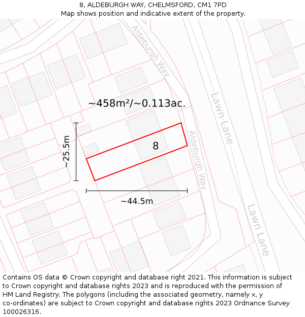 8, ALDEBURGH WAY, CHELMSFORD, CM1 7PD: Plot and title map