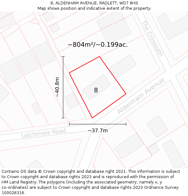 8, ALDENHAM AVENUE, RADLETT, WD7 8HS: Plot and title map