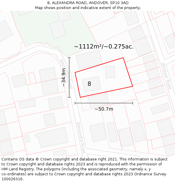 8, ALEXANDRA ROAD, ANDOVER, SP10 3AD: Plot and title map