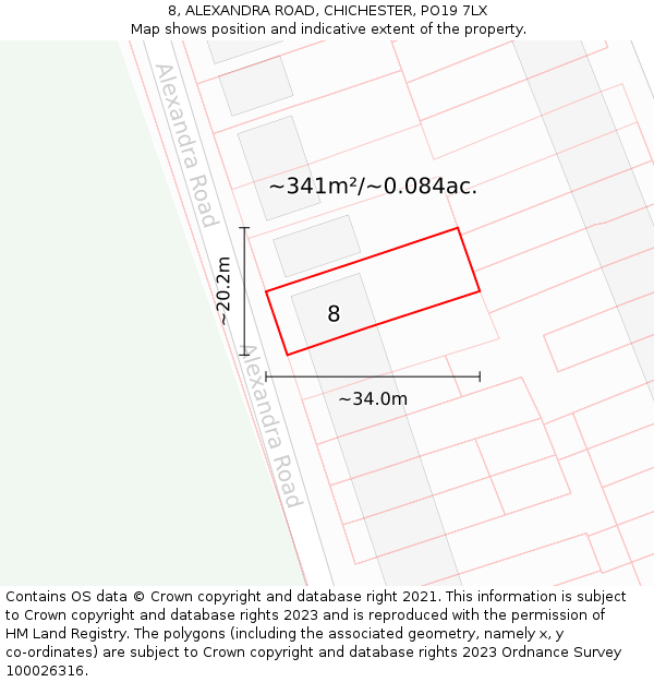 8, ALEXANDRA ROAD, CHICHESTER, PO19 7LX: Plot and title map