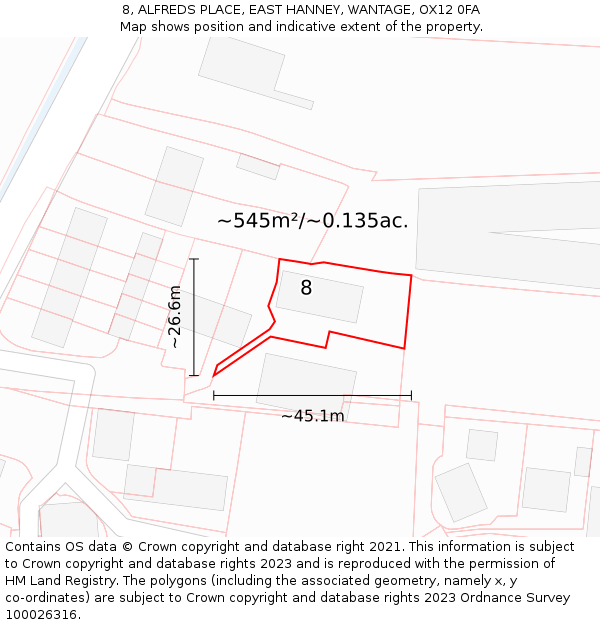 8, ALFREDS PLACE, EAST HANNEY, WANTAGE, OX12 0FA: Plot and title map