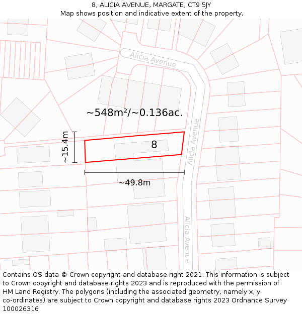 8, ALICIA AVENUE, MARGATE, CT9 5JY: Plot and title map