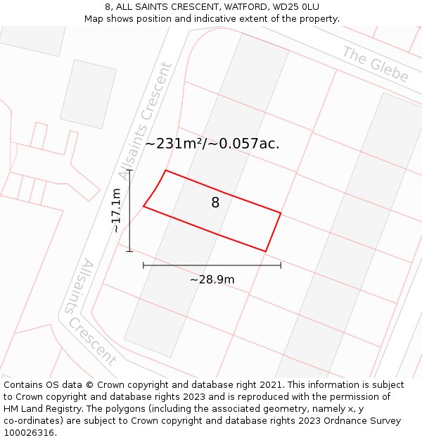8, ALL SAINTS CRESCENT, WATFORD, WD25 0LU: Plot and title map