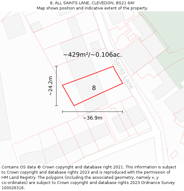 8, ALL SAINTS LANE, CLEVEDON, BS21 6AY: Plot and title map