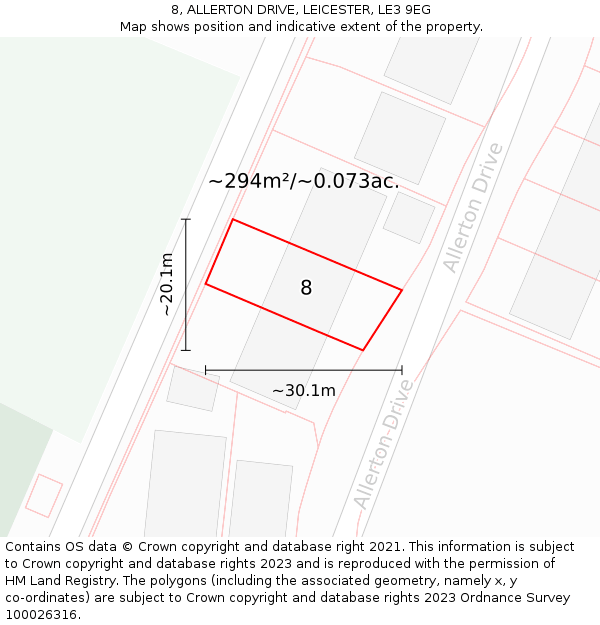 8, ALLERTON DRIVE, LEICESTER, LE3 9EG: Plot and title map