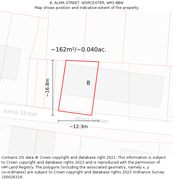 8, ALMA STREET, WORCESTER, WR3 8BW: Plot and title map