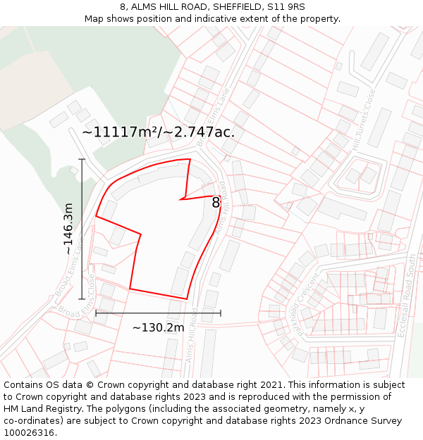 8, ALMS HILL ROAD, SHEFFIELD, S11 9RS: Plot and title map