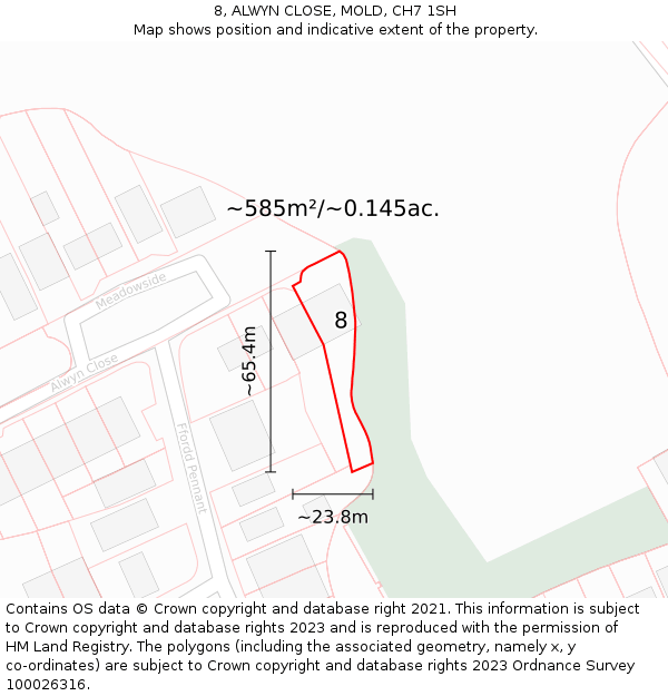 8, ALWYN CLOSE, MOLD, CH7 1SH: Plot and title map