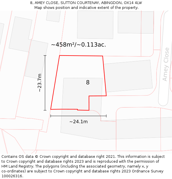 8, AMEY CLOSE, SUTTON COURTENAY, ABINGDON, OX14 4LW: Plot and title map