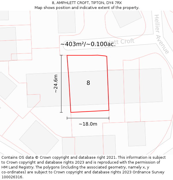 8, AMPHLETT CROFT, TIPTON, DY4 7RX: Plot and title map