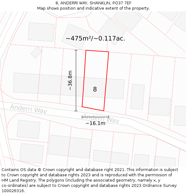 8, ANDERRI WAY, SHANKLIN, PO37 7EF: Plot and title map