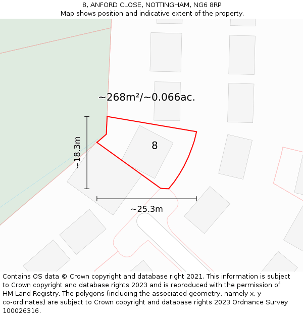 8, ANFORD CLOSE, NOTTINGHAM, NG6 8RP: Plot and title map