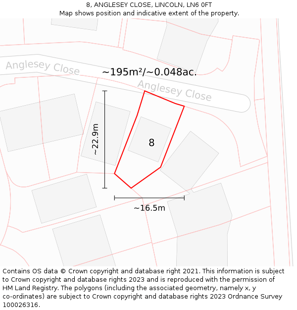8, ANGLESEY CLOSE, LINCOLN, LN6 0FT: Plot and title map