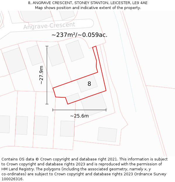 8, ANGRAVE CRESCENT, STONEY STANTON, LEICESTER, LE9 4AE: Plot and title map