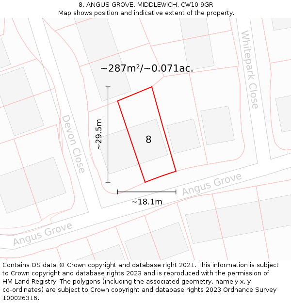 8, ANGUS GROVE, MIDDLEWICH, CW10 9GR: Plot and title map