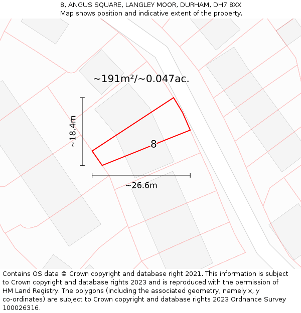 8, ANGUS SQUARE, LANGLEY MOOR, DURHAM, DH7 8XX: Plot and title map